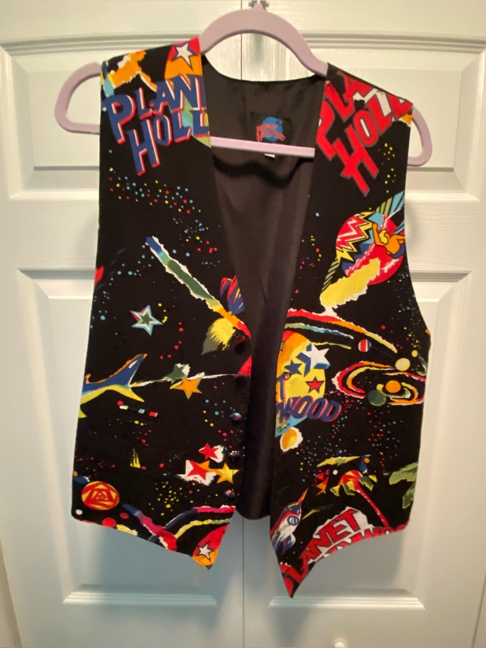 Vintage 1990’s Planet Hollywood Vest L/XL Cosmic Atomic design buckle in back
